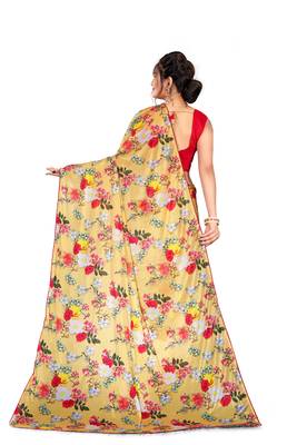 Yellow printed lycra saree with blouse 3