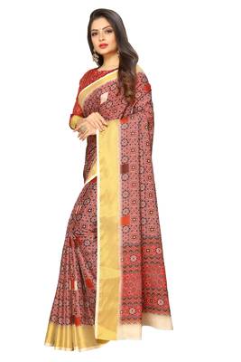 Pink printed pure polyester saree with blouse 2