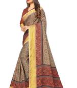 Olive printed pure polyester saree with blouse