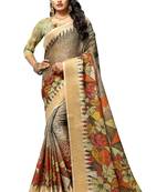 Multicolor printed pure polyester saree with blouse