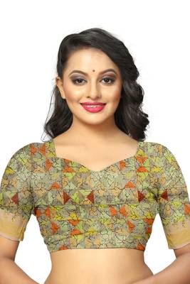 Multicolor printed pure polyester saree with blouse 2