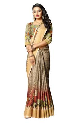 Multicolor printed pure polyester saree with blouse 3