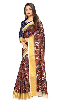 Multicolor printed pure polyester saree with blouse 2