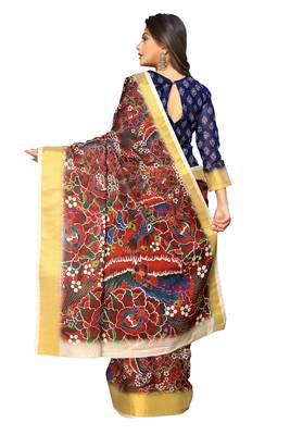 Multicolor printed pure polyester saree with blouse 3