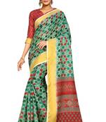 Green printed pure polyester saree with blouse