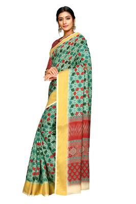 Green printed pure polyester saree with blouse 2