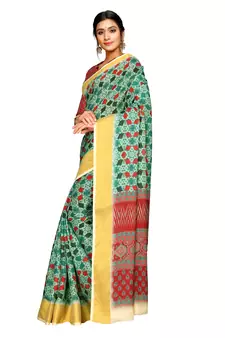 Green printed pure polyester saree with blouse