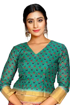 Pink printed pure polyester saree with blouse