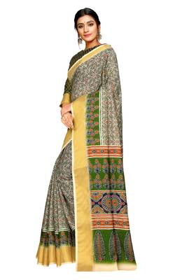 Multicolor printed pure polyester saree with blouse 1