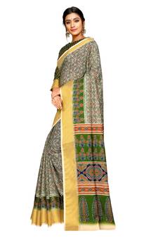 Multicolor printed pure polyester saree with blouse