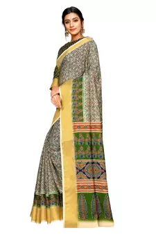 Multicolor printed pure polyester saree with blouse