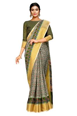 Multicolor printed pure polyester saree with blouse 3