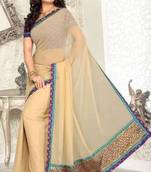 Faux Georgette Beige Color Designer Saree