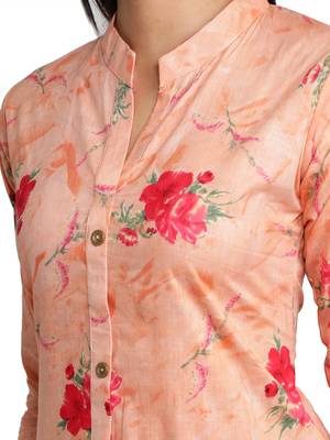 Peach Pink Cambric Cotton Floral Printed Straight Ladies Kurti 5