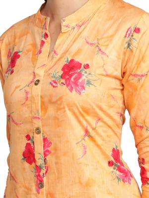 Orange Cambric Cotton Floral Printed Straight Ladies Kurti 5