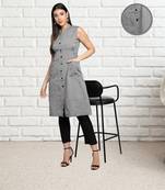 Grey Women Cotton Woven Design A-Line Kurta