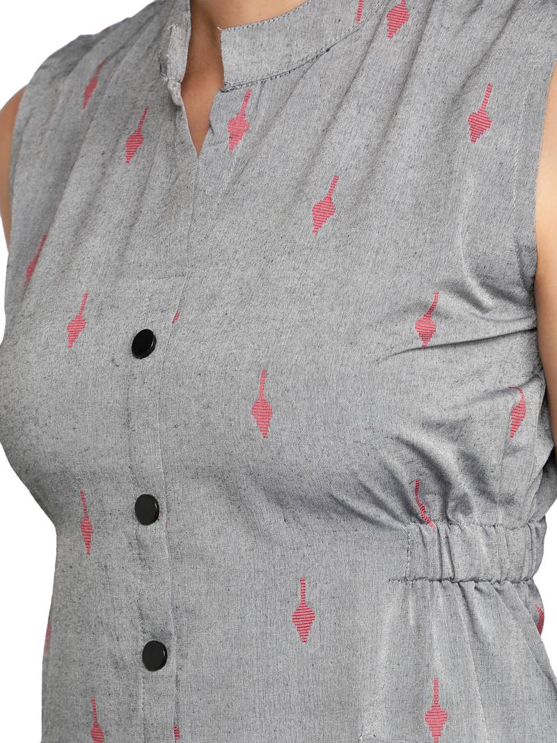 Grey Women Cotton Woven Design A-Line Kurta