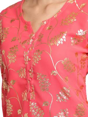 Red Gold Foil Printed Straight Georgette Women Kurti 5