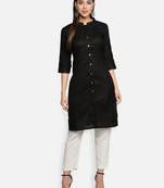 Black Cotton Flex Solid Plain Front Slit Straight Women Kurta