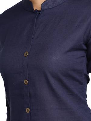 Navy Blue Cotton Flex Solid Plain Front Slit Straight Women Kurta 5