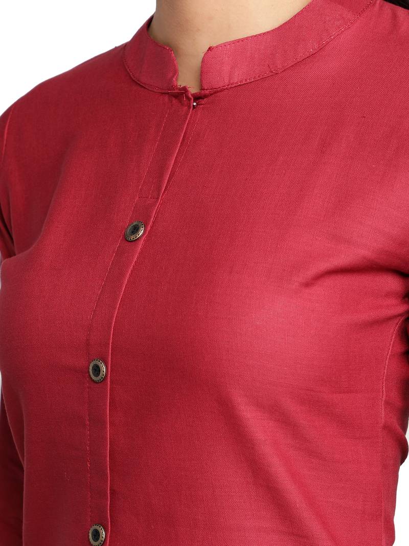 Maroon Cotton Flex Solid Plain Front Slit Straight Women Kurta