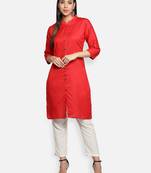 Red Cotton Flex Solid Plain Front Slit Straight Women Kurta