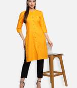 Mustard Yellow Cotton Flex Solid Plain Front Slit Straight Women Kurta