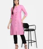 Light Pink Cotton Flex Solid Plain Front Slit Straight Women Kurta