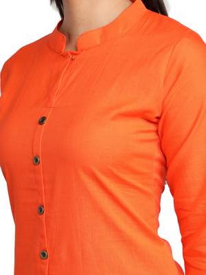 Orange Cotton Flex Solid Plain Front Slit Straight Women Kurta 5