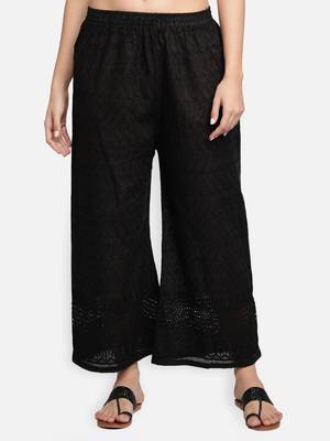 Black plain cotton palazzo-pants 1