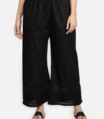 Black plain cotton palazzo-pants