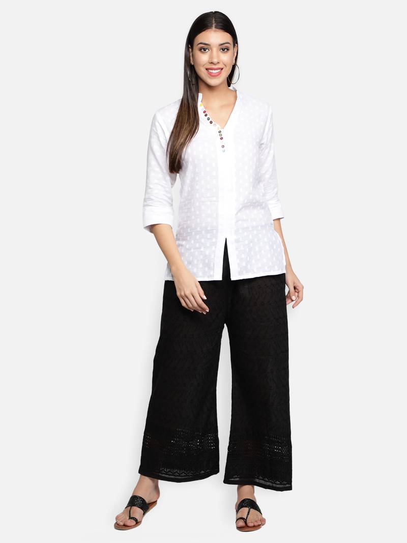 Black plain cotton palazzo-pants