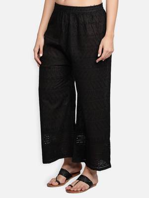 Black plain cotton palazzo-pants 4