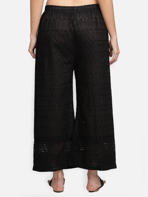 Black plain cotton palazzo-pants 5