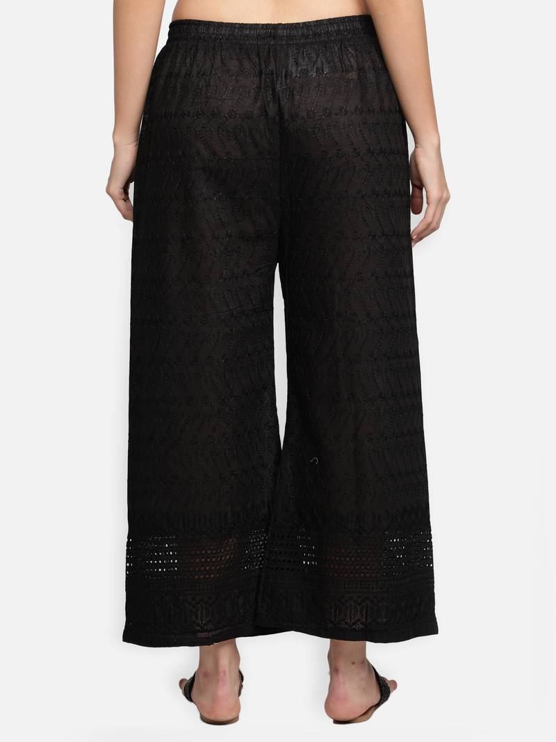 Black plain cotton palazzo-pants