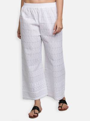 White plain cotton palazzo-pants 1