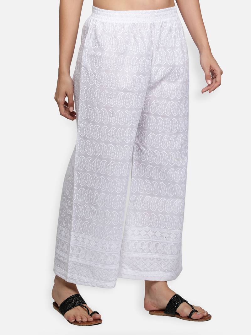 White plain cotton palazzo-pants