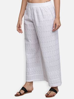 White plain cotton palazzo-pants 3