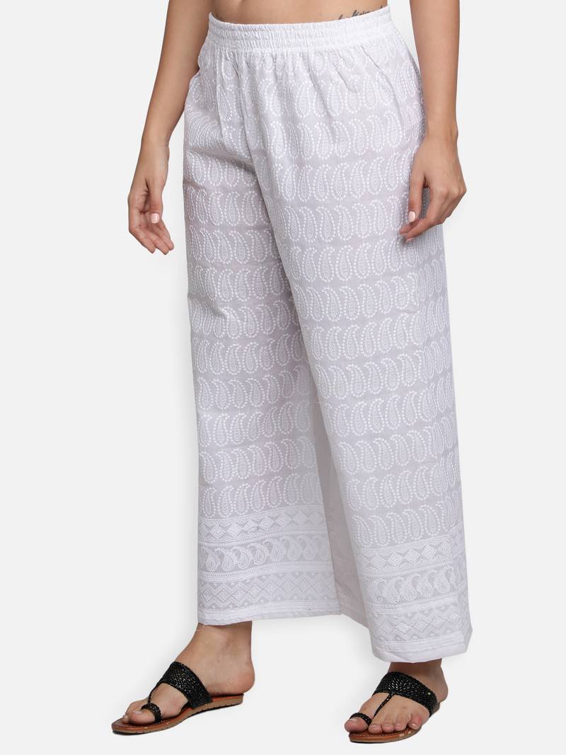 White plain cotton palazzo-pants