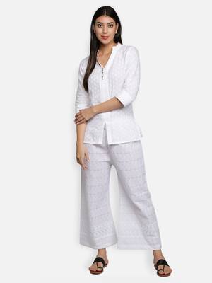 White plain cotton palazzo-pants 4