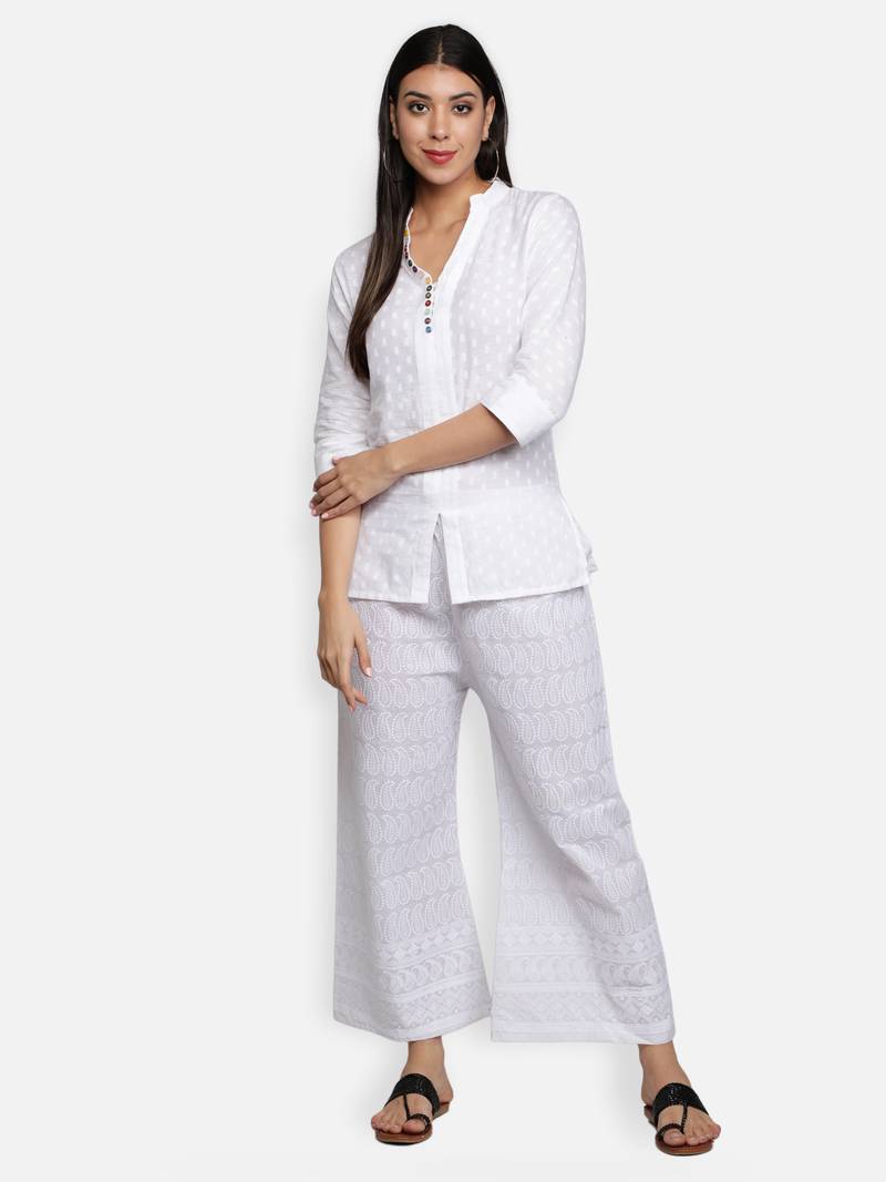 White plain cotton palazzo-pants