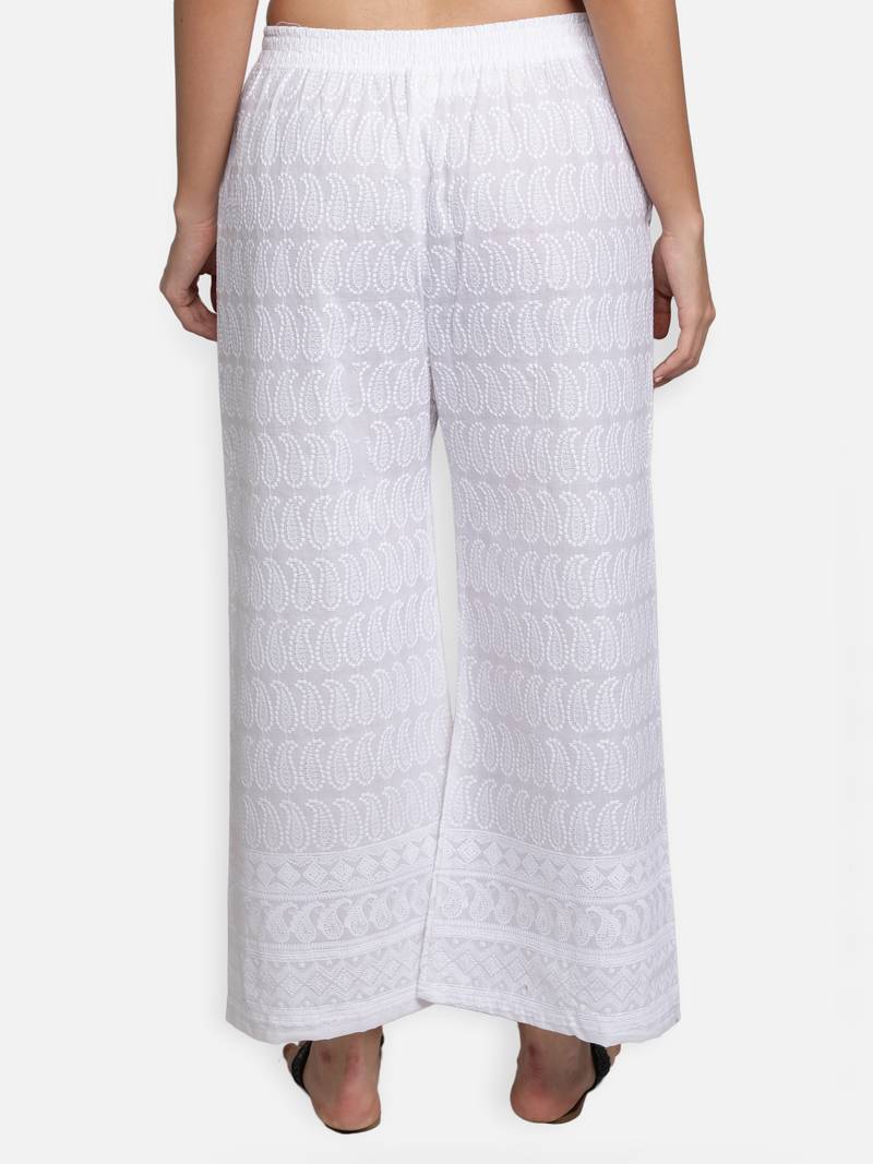 White plain cotton palazzo-pants