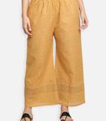 Beige plain cotton palazzo-pants