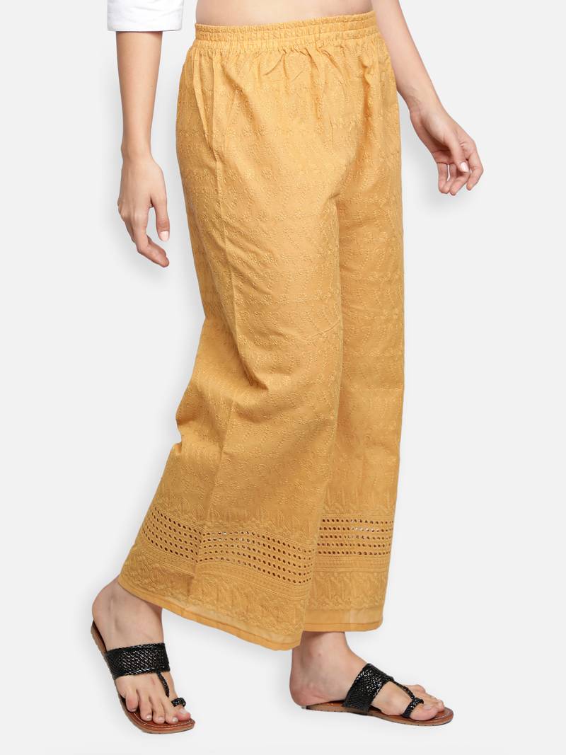 Beige plain cotton palazzo-pants