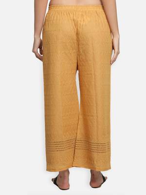 Beige plain cotton palazzo-pants 5