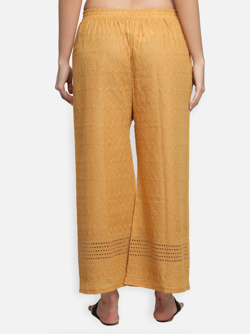 Beige plain cotton palazzo-pants