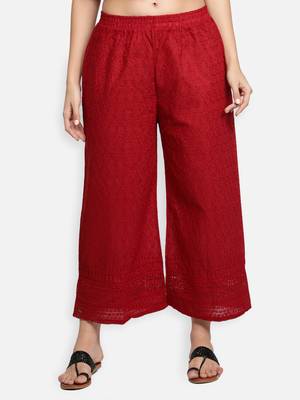 Maroon plain cotton palazzo-pants 1
