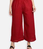 Maroon plain cotton palazzo-pants