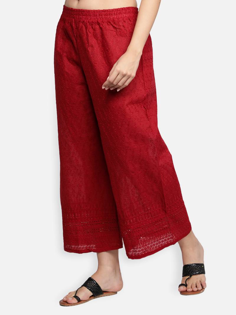 Maroon plain cotton palazzo-pants
