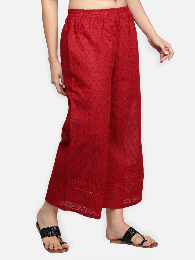 Maroon plain cotton palazzo-pants